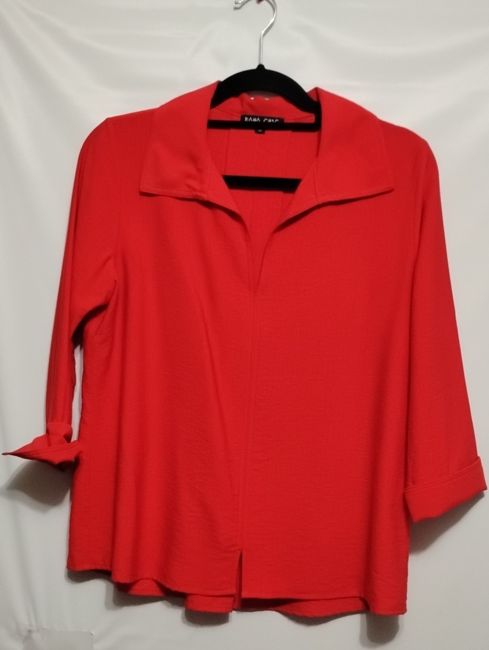 Boho Chic Vibrant Red V-Neck Collared Cuff Sleeve Blouse